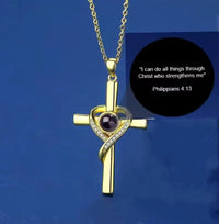 FEARNOT ™ 14K GOLD PLATED (PHILLIPIANS 4:13) CROSS PROJECTION NECKLACE
