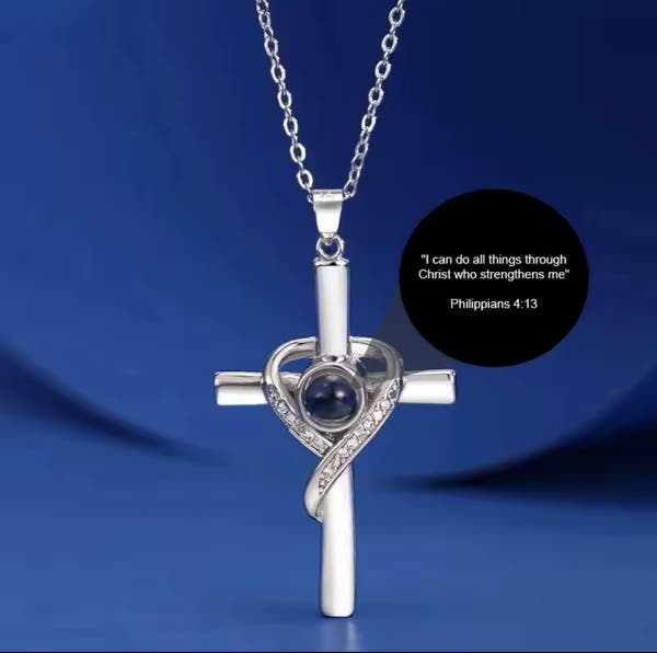 FEARNOT ™ 14K GOLD PLATED (PHILLIPIANS 4:13) CROSS PROJECTION NECKLACE