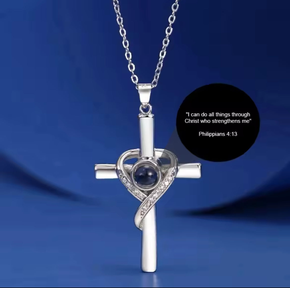 FEARNOT ™ 14K GOLD PLATED (PHILLIPIANS 4:13) CROSS PROJECTION NECKLACE
